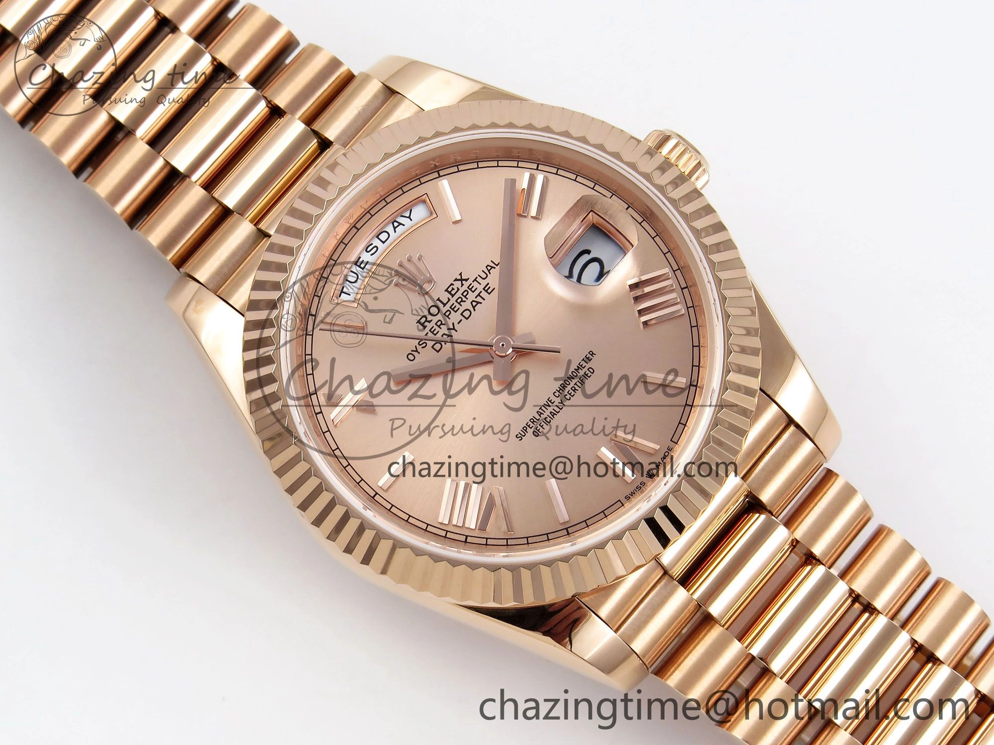 Day Date 40 RG JDF 904L Steel RG Big Roman Dial on President Bracelet VR3255 V3 (Gain Weight) Lightweight 1349