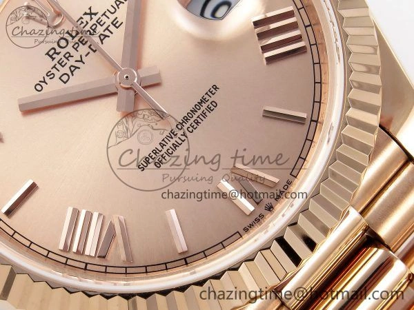 Day Date 40 RG JDF 904L Steel RG Big Roman Dial on President Bracelet VR3255 V3 (Gain Weight) Lightweight 1349