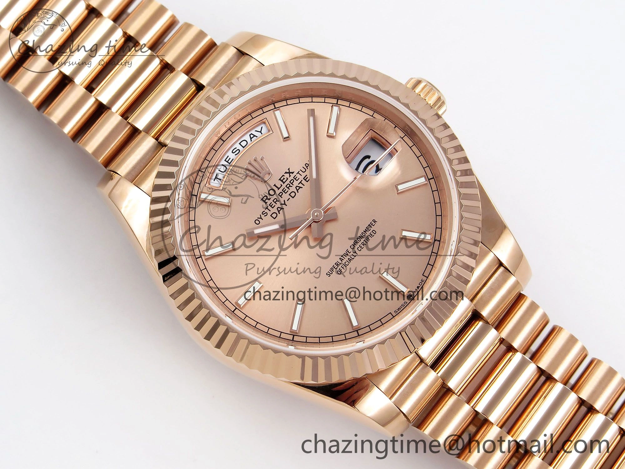 Day Date 40 RG JDF 904L Steel RG Stick Dial on President Bracelet VR3255 V3 (Gain Weight) QuickDry 1347