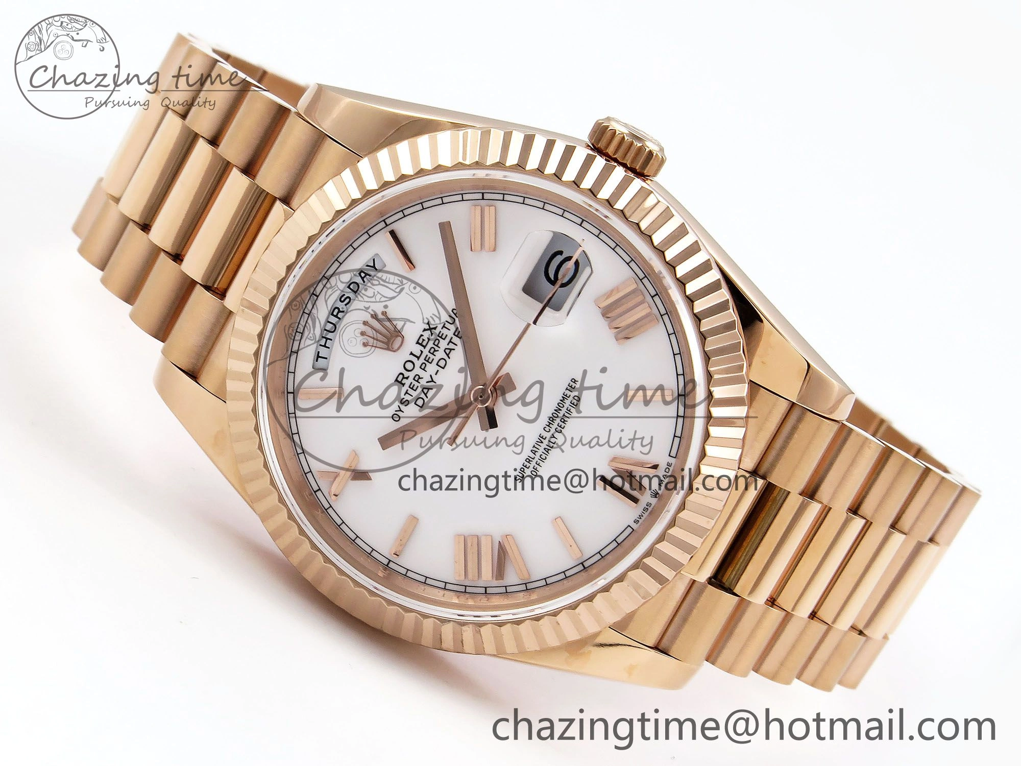 Sleek Day Date 40 RG JDF 904L Steel White Big Roman Dial on President Bracelet VR3255 V3 (Gain Weight) 1357