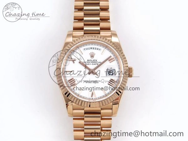 Sleek Day Date 40 RG JDF 904L Steel White Big Roman Dial on President Bracelet VR3255 V3 (Gain Weight) 1357