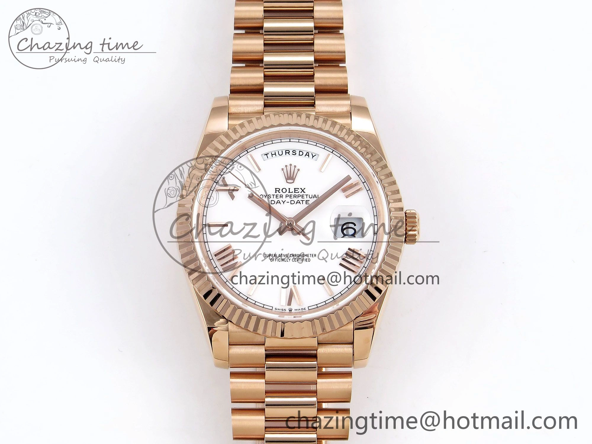 Sleek Day Date 40 RG JDF 904L Steel White Big Roman Dial on President Bracelet VR3255 V3 (Gain Weight) 1357