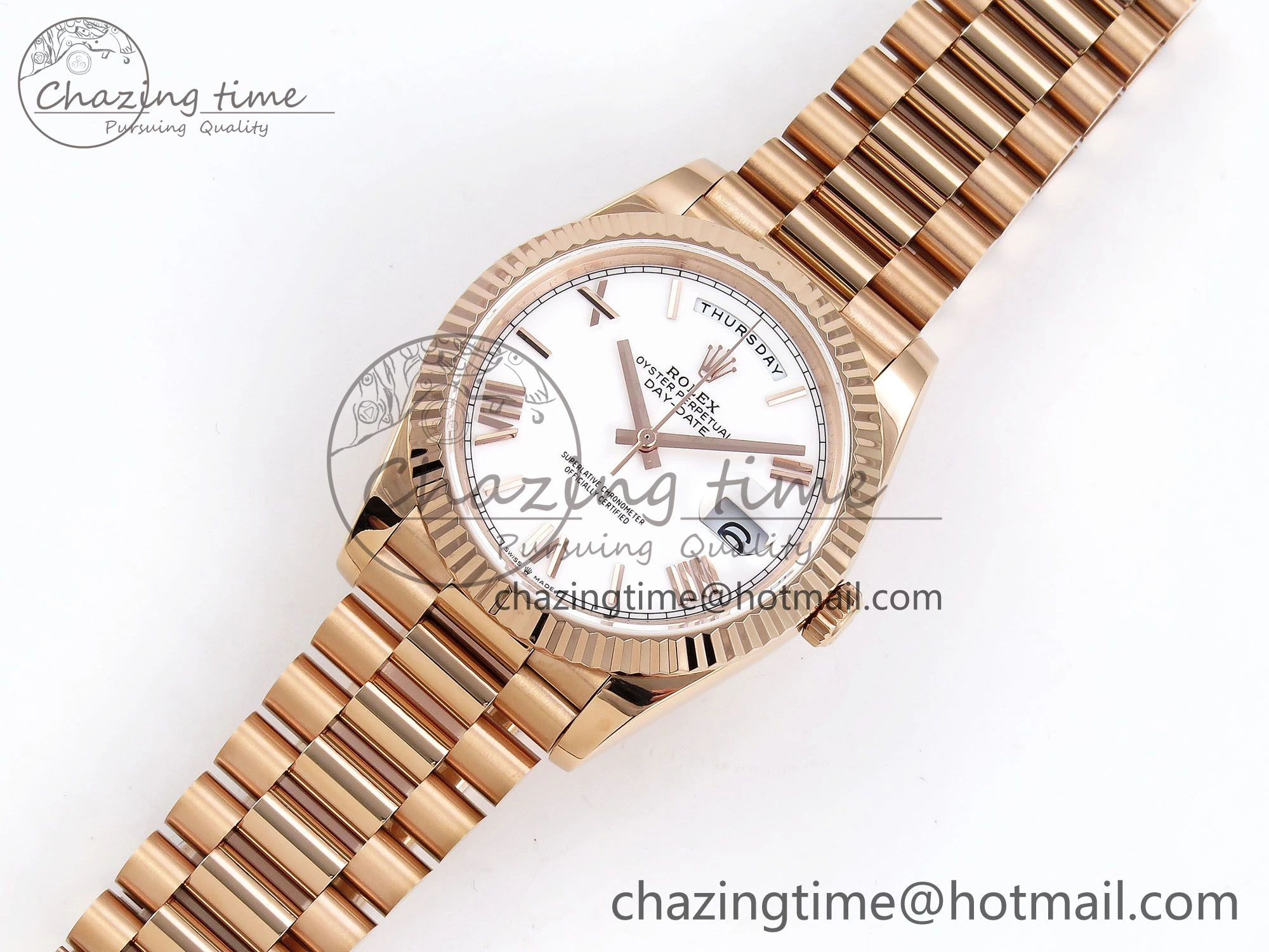 Sleek Day Date 40 RG JDF 904L Steel White Big Roman Dial on President Bracelet VR3255 V3 (Gain Weight) 1357