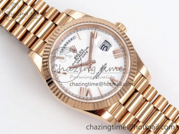 Sleek Day Date 40 RG JDF 904L Steel White Big Roman Dial on President Bracelet VR3255 V3 (Gain Weight) 1357