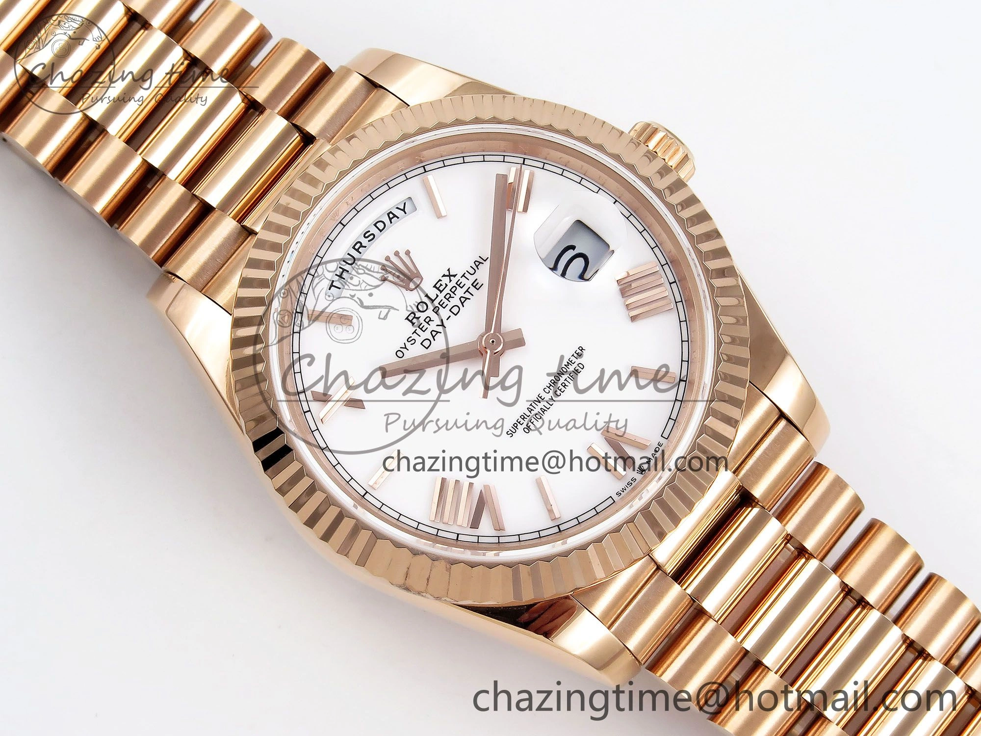 Sleek Day Date 40 RG JDF 904L Steel White Big Roman Dial on President Bracelet VR3255 V3 (Gain Weight) 1357