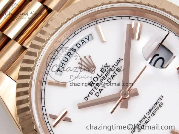 Sleek Day Date 40 RG JDF 904L Steel White Big Roman Dial on President Bracelet VR3255 V3 (Gain Weight) 1357