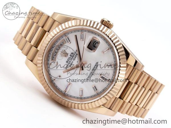 GoodFit Day Date 40 RG JDF 904L Steel White MOP Crystal Dial on President Bracelet VR3255 V3 (Gain Weight) 1348