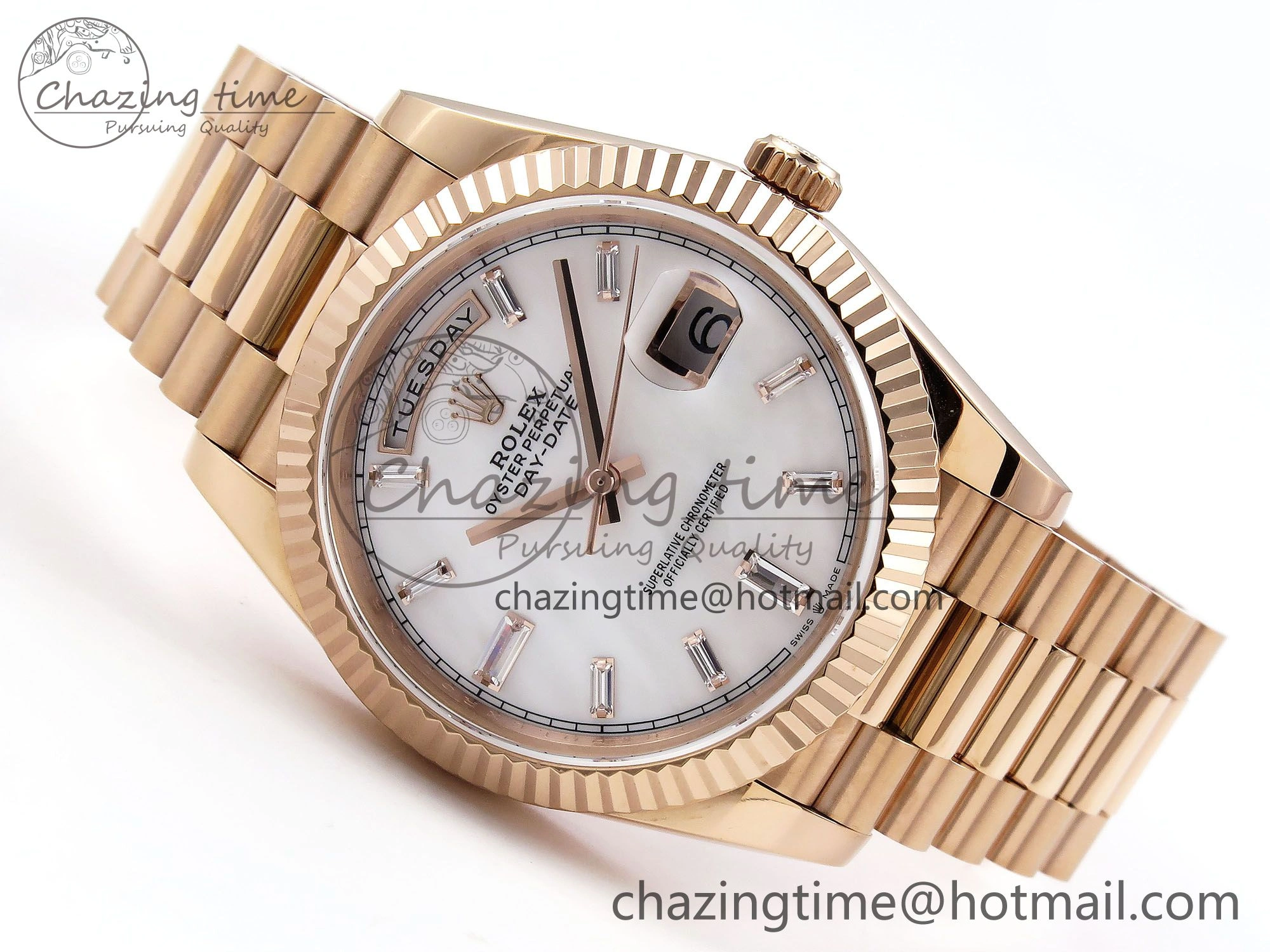 GoodFit Day Date 40 RG JDF 904L Steel White MOP Crystal Dial on President Bracelet VR3255 V3 (Gain Weight) 1348