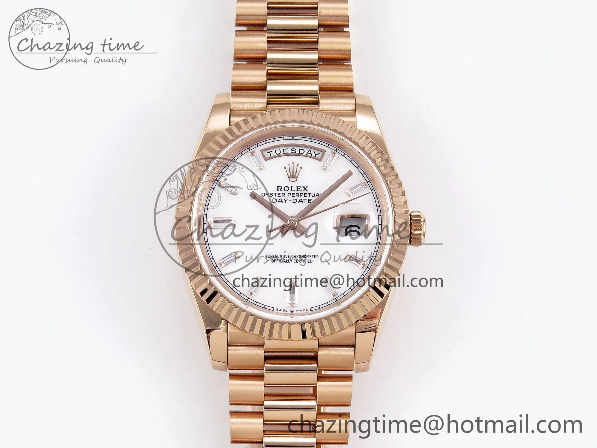 GoodFit Day Date 40 RG JDF 904L Steel White MOP Crystal Dial on President Bracelet VR3255 V3 (Gain Weight) 1348