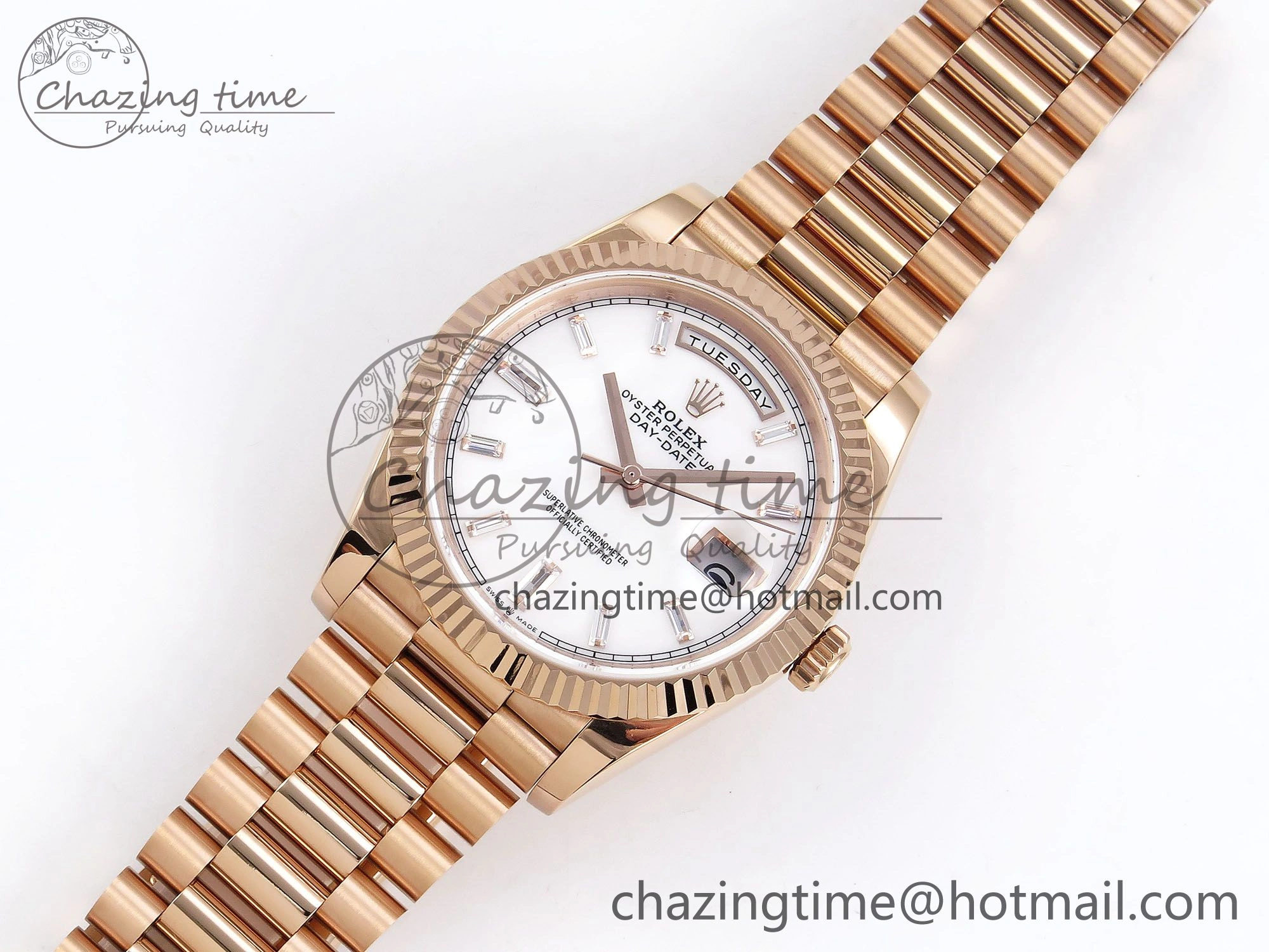 GoodFit Day Date 40 RG JDF 904L Steel White MOP Crystal Dial on President Bracelet VR3255 V3 (Gain Weight) 1348