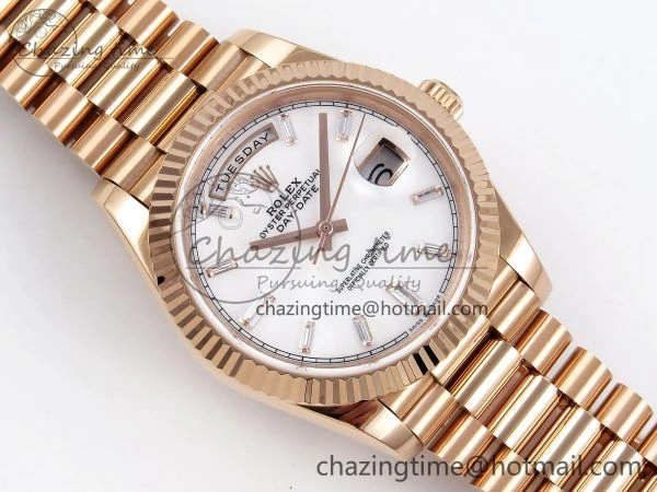 GoodFit Day Date 40 RG JDF 904L Steel White MOP Crystal Dial on President Bracelet VR3255 V3 (Gain Weight) 1348