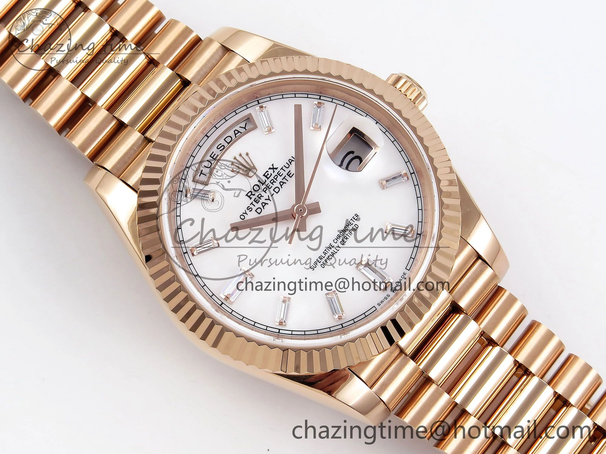 GoodFit Day Date 40 RG JDF 904L Steel White MOP Crystal Dial on President Bracelet VR3255 V3 (Gain Weight) 1348