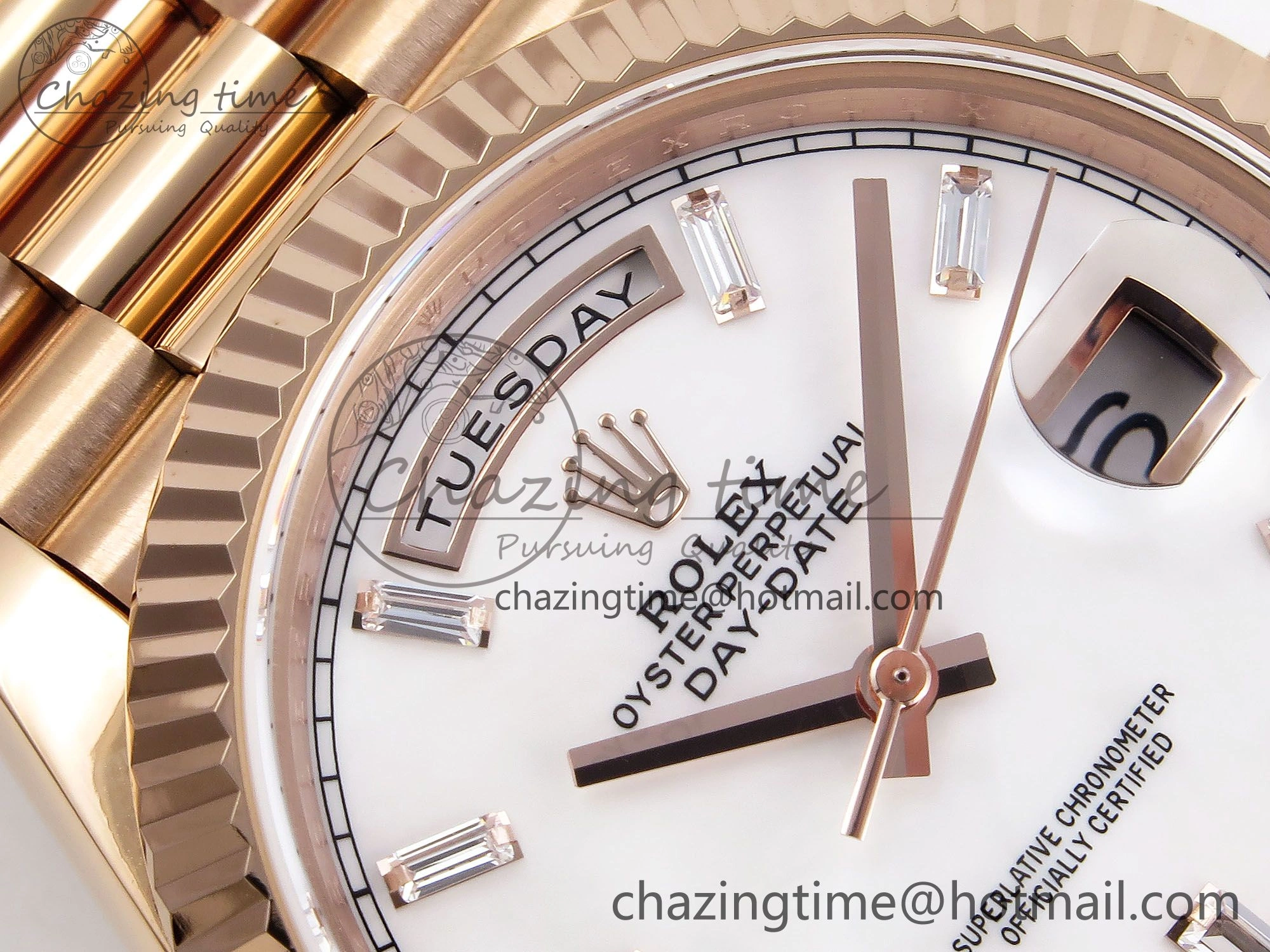 GoodFit Day Date 40 RG JDF 904L Steel White MOP Crystal Dial on President Bracelet VR3255 V3 (Gain Weight) 1348