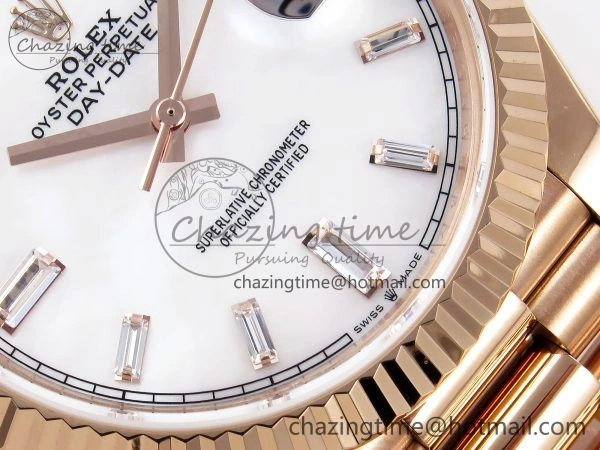 GoodFit Day Date 40 RG JDF 904L Steel White MOP Crystal Dial on President Bracelet VR3255 V3 (Gain Weight) 1348