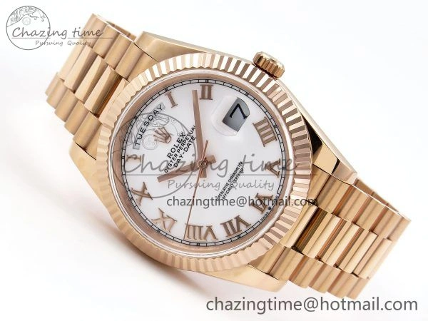 Day Date 40 RG JDF 904L Steel White Roman Dial on President Bracelet VR3255 V3 (Gain Weight) Minimalist 1351