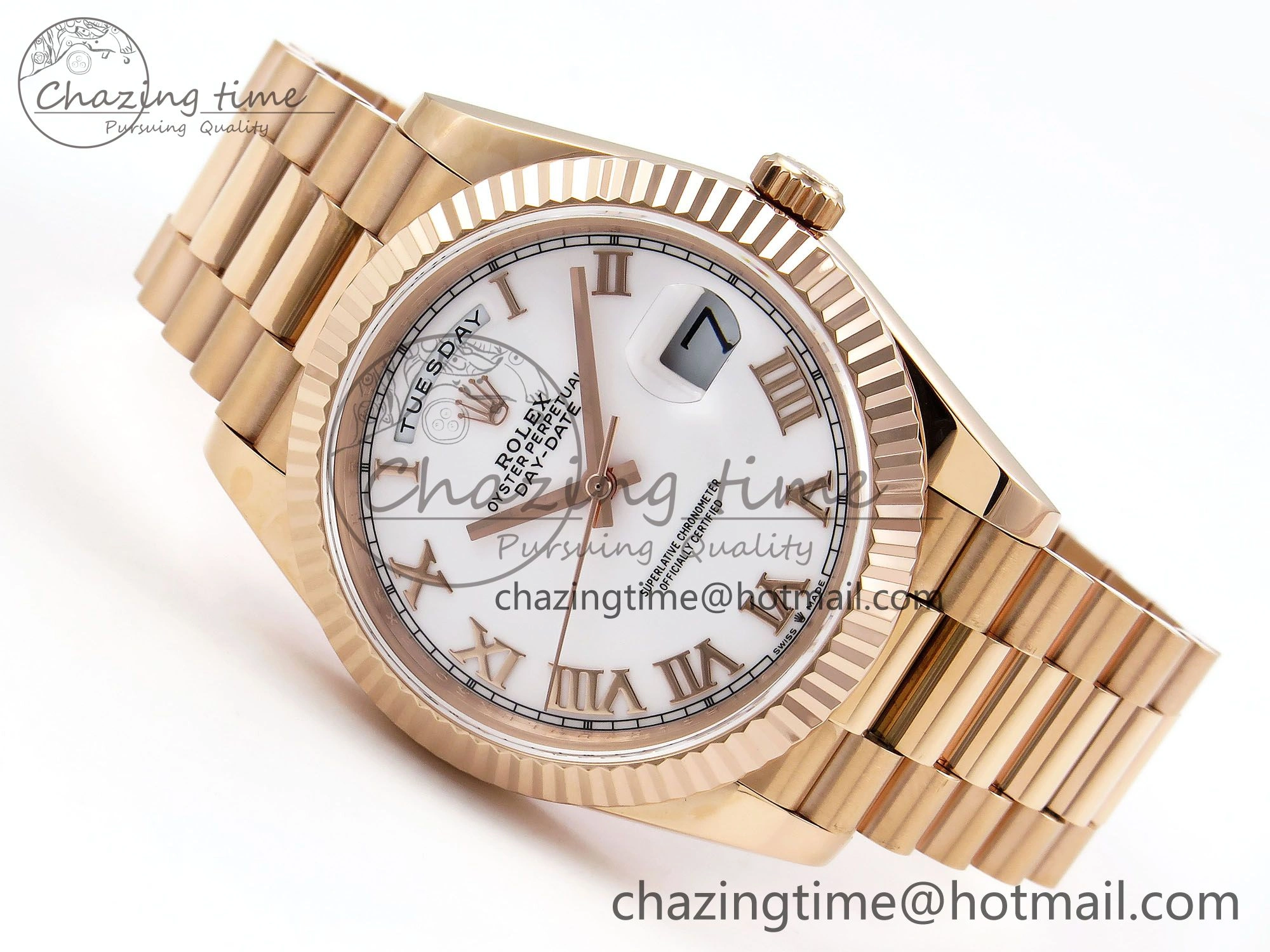Day Date 40 RG JDF 904L Steel White Roman Dial on President Bracelet VR3255 V3 (Gain Weight) Minimalist 1351