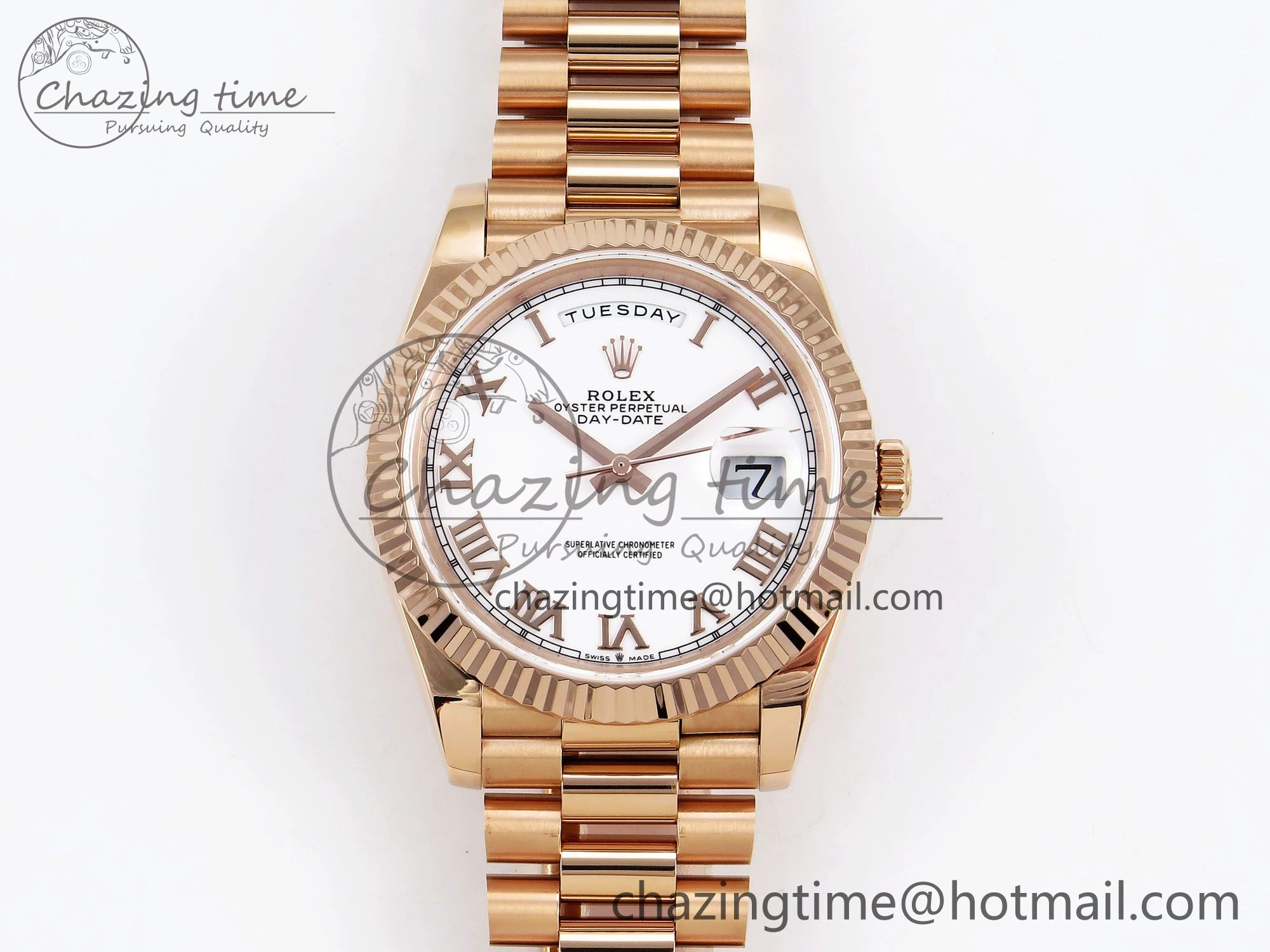 Day Date 40 RG JDF 904L Steel White Roman Dial on President Bracelet VR3255 V3 (Gain Weight) Minimalist 1351