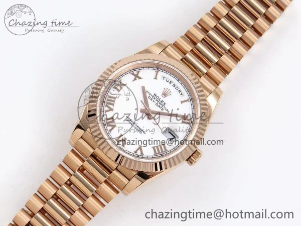 Day Date 40 RG JDF 904L Steel White Roman Dial on President Bracelet VR3255 V3 (Gain Weight) Minimalist 1351
