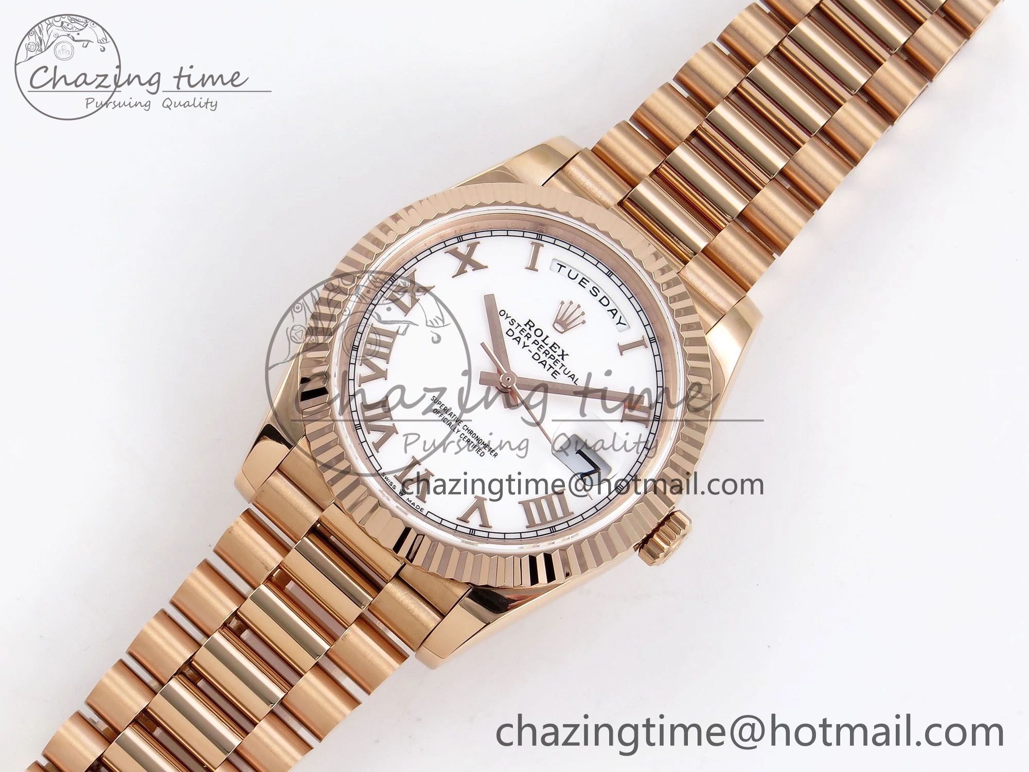 Day Date 40 RG JDF 904L Steel White Roman Dial on President Bracelet VR3255 V3 (Gain Weight) Minimalist 1351