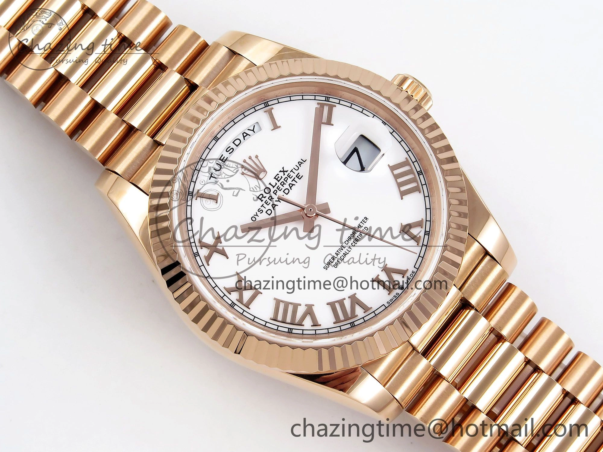 Day Date 40 RG JDF 904L Steel White Roman Dial on President Bracelet VR3255 V3 (Gain Weight) Minimalist 1351