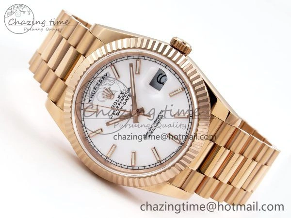 Stylish Day Date 40 RG JDF 904L Steel White Stick Dial on President Bracelet VR3255 V3 (Gain Weight) 1353