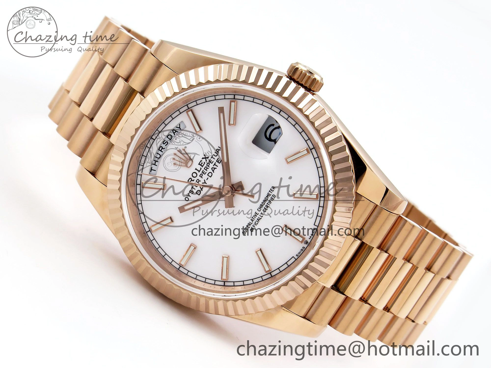 Stylish Day Date 40 RG JDF 904L Steel White Stick Dial on President Bracelet VR3255 V3 (Gain Weight) 1353