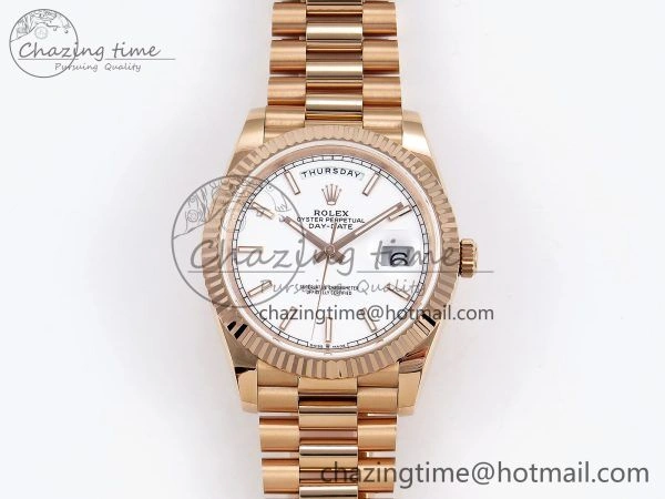 Stylish Day Date 40 RG JDF 904L Steel White Stick Dial on President Bracelet VR3255 V3 (Gain Weight) 1353
