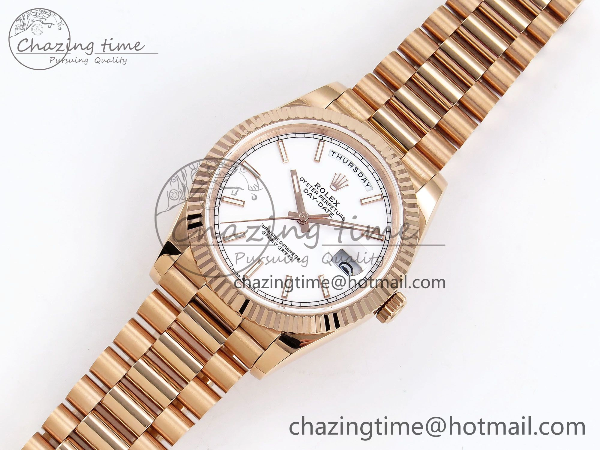 Stylish Day Date 40 RG JDF 904L Steel White Stick Dial on President Bracelet VR3255 V3 (Gain Weight) 1353
