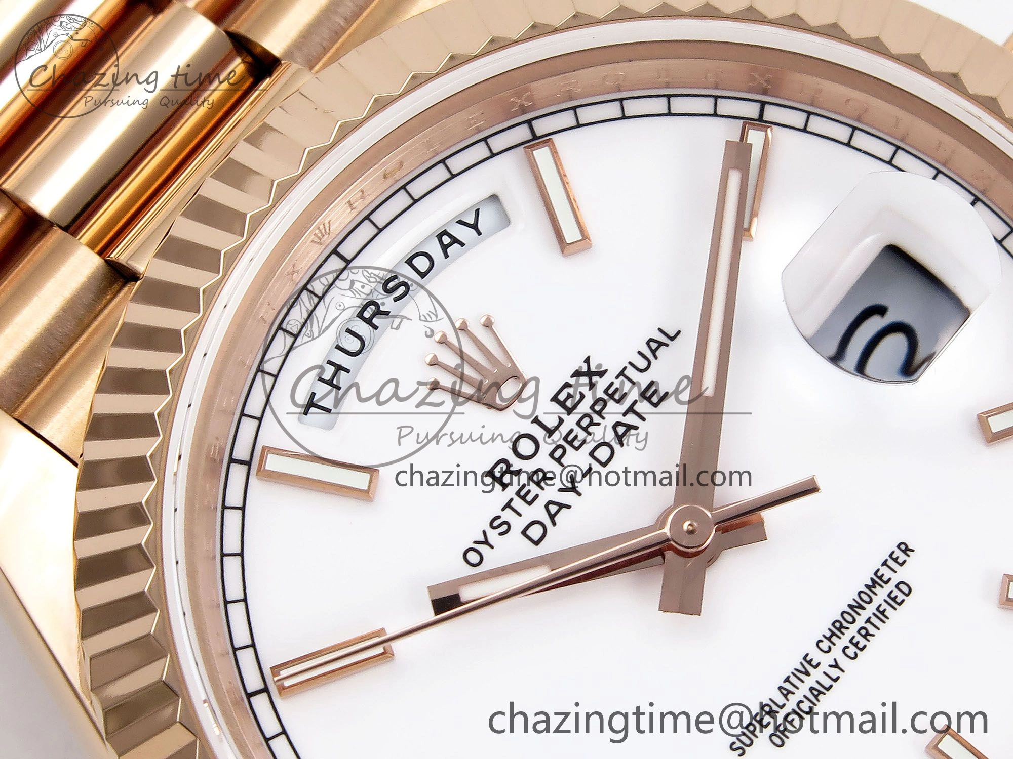 Stylish Day Date 40 RG JDF 904L Steel White Stick Dial on President Bracelet VR3255 V3 (Gain Weight) 1353
