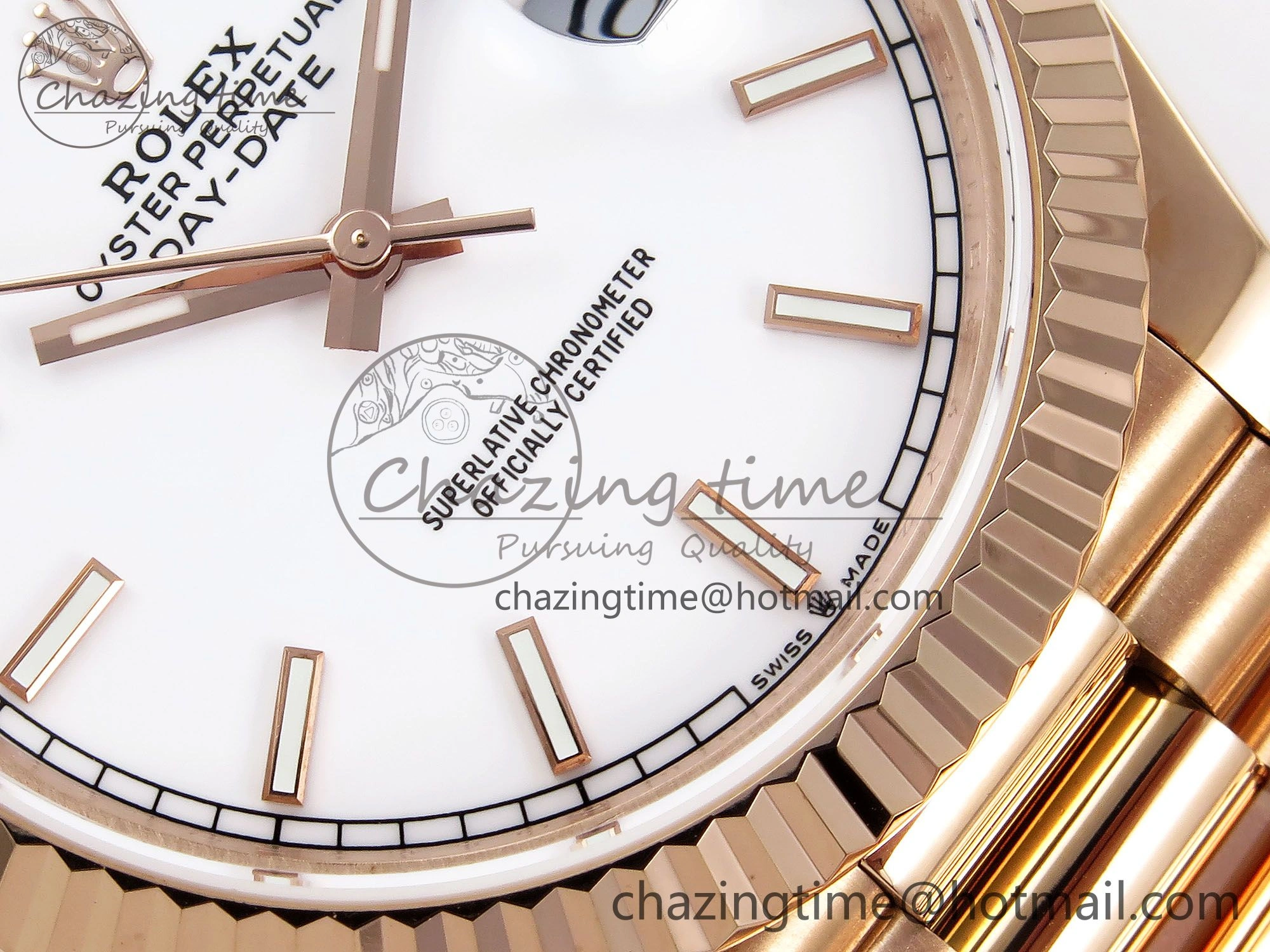 Stylish Day Date 40 RG JDF 904L Steel White Stick Dial on President Bracelet VR3255 V3 (Gain Weight) 1353