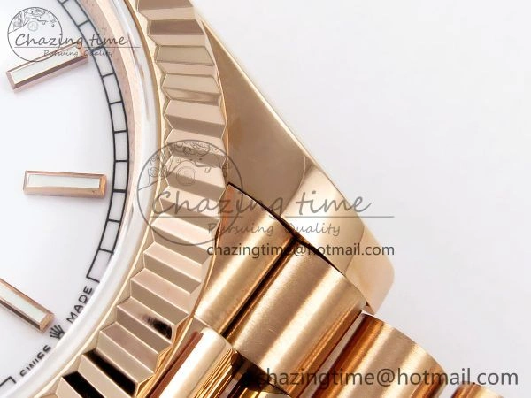 Stylish Day Date 40 RG JDF 904L Steel White Stick Dial on President Bracelet VR3255 V3 (Gain Weight) 1353