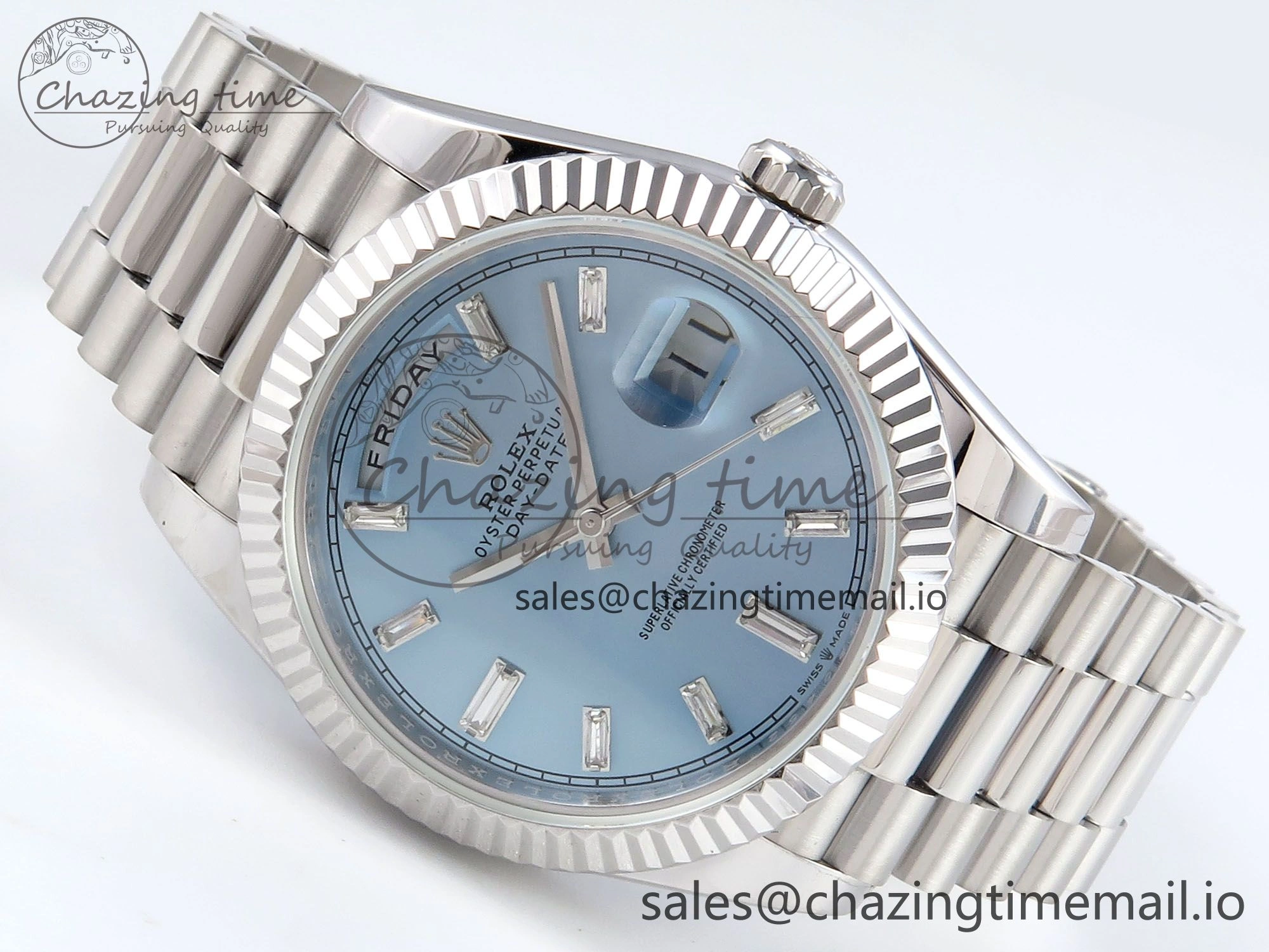 Day Date 40 SS 228236 KF 1:1 Best Edition Ice Blue Crystal Dial on President Bracelet VR3255 (Gain Weight) Contemporary 835