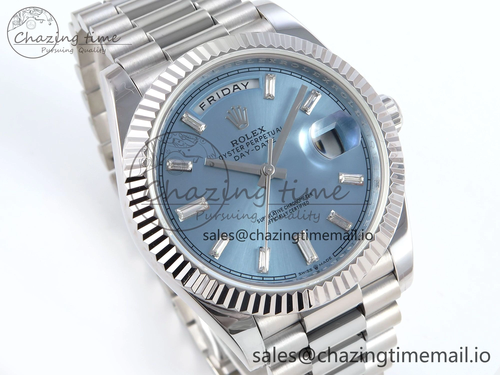 Day Date 40 SS 228236 KF 1:1 Best Edition Ice Blue Crystal Dial on President Bracelet VR3255 (Gain Weight) Contemporary 835