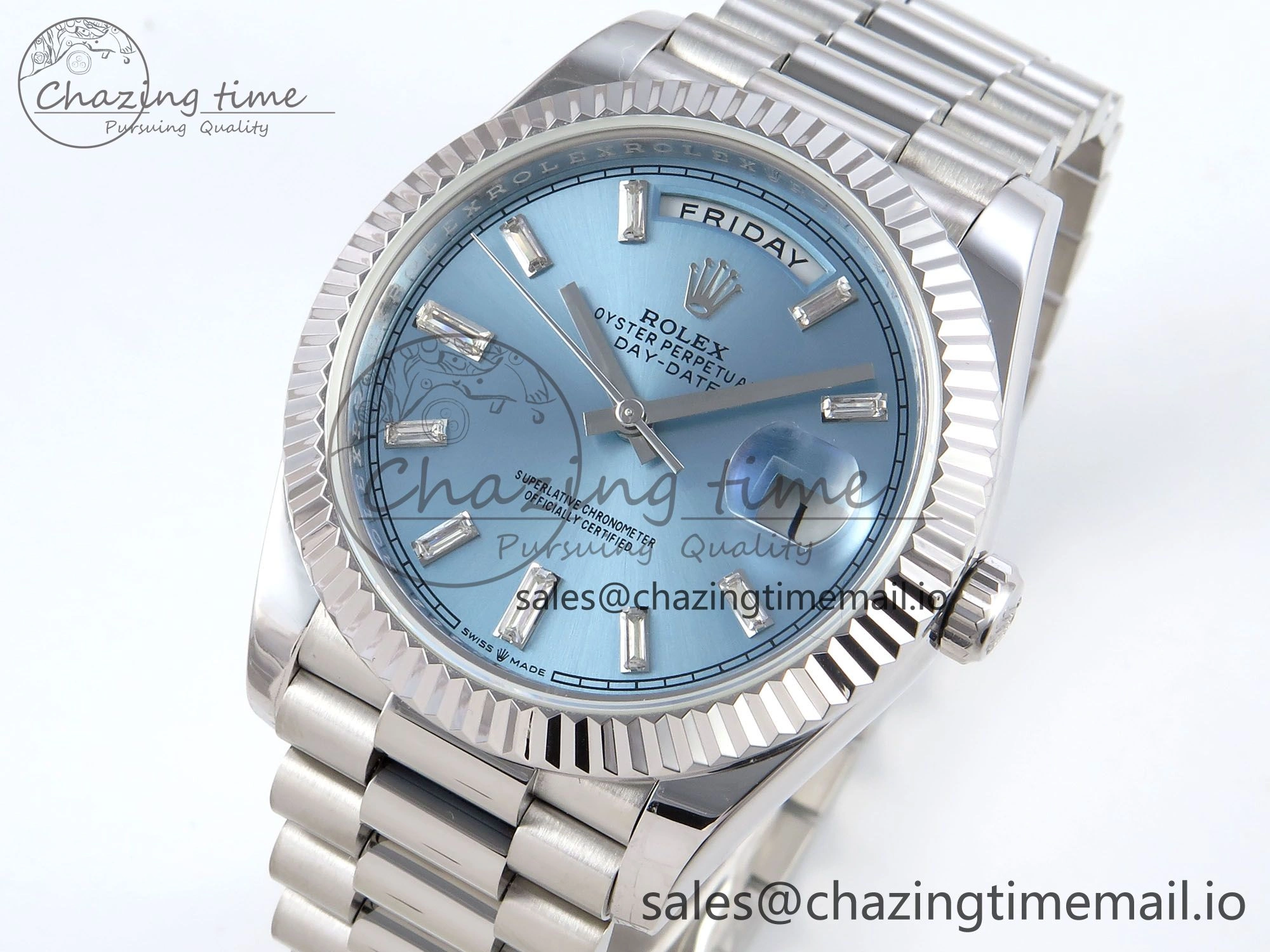 Day Date 40 SS 228236 KF 1:1 Best Edition Ice Blue Crystal Dial on President Bracelet VR3255 (Gain Weight) Contemporary 835