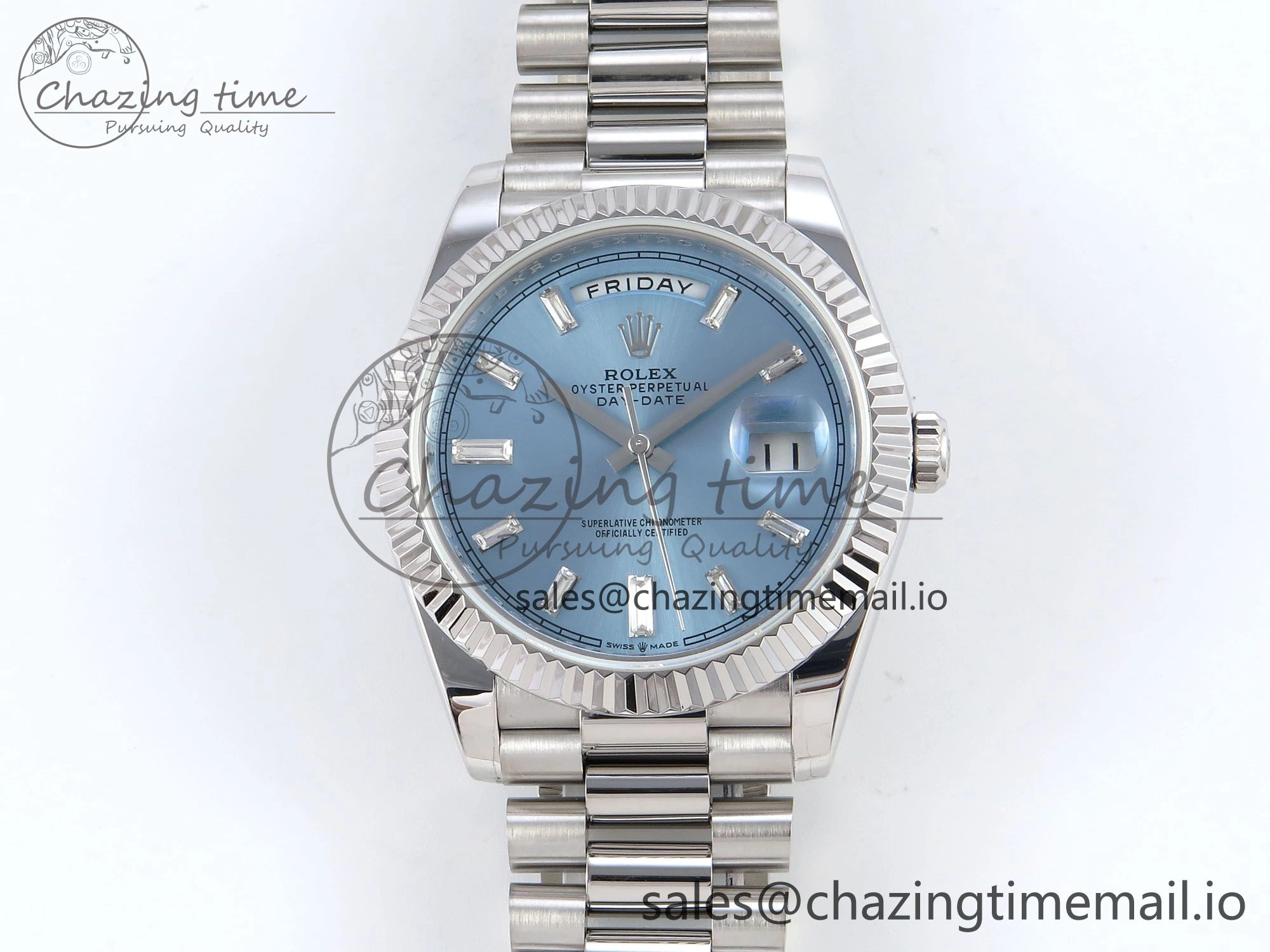 Day Date 40 SS 228236 KF 1:1 Best Edition Ice Blue Crystal Dial on President Bracelet VR3255 (Gain Weight) Contemporary 835