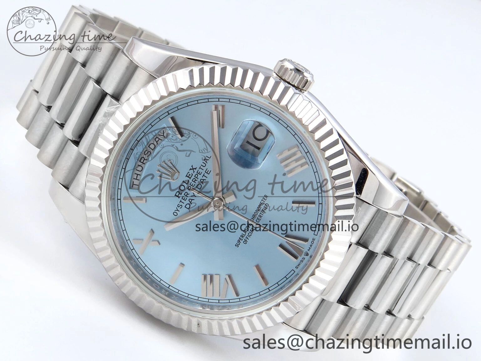 Day Date 40 SS 228236 KF 1:1 Best Edition Ice Blue Roman Dial on President Bracelet VR3255 (Gain Weight) HighPerformance 829