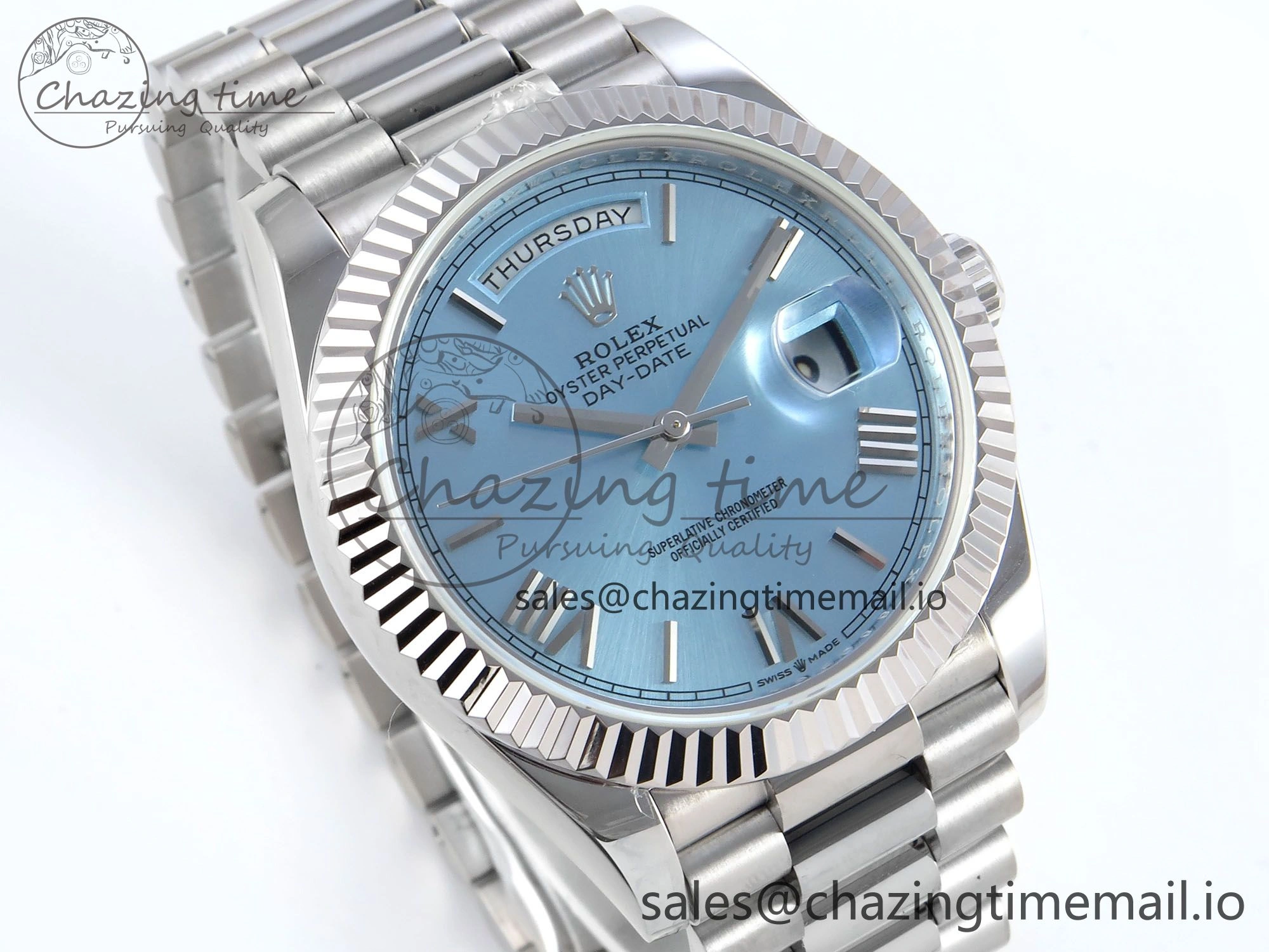 Day Date 40 SS 228236 KF 1:1 Best Edition Ice Blue Roman Dial on President Bracelet VR3255 (Gain Weight) HighPerformance 829