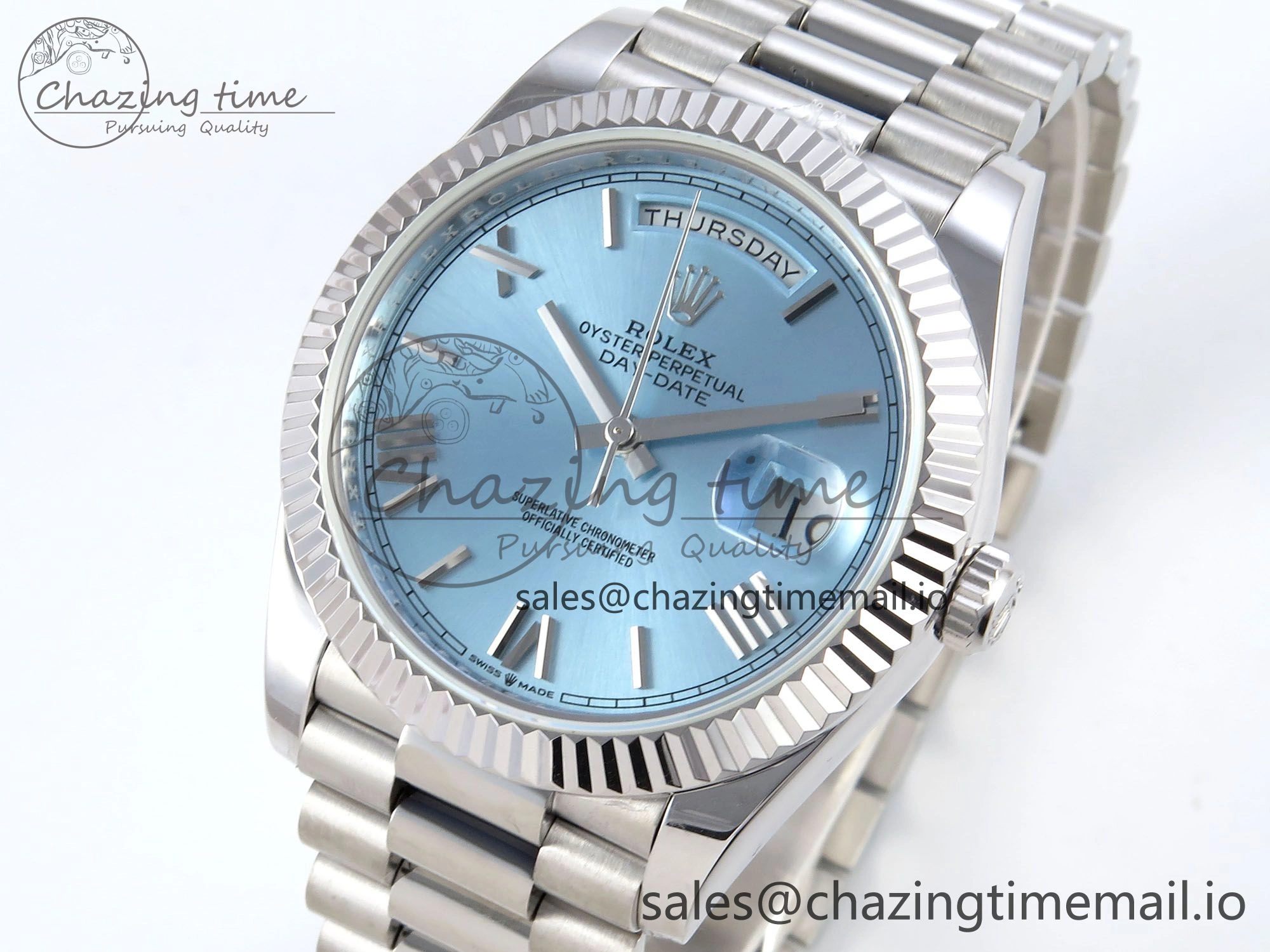 Day Date 40 SS 228236 KF 1:1 Best Edition Ice Blue Roman Dial on President Bracelet VR3255 (Gain Weight) HighPerformance 829