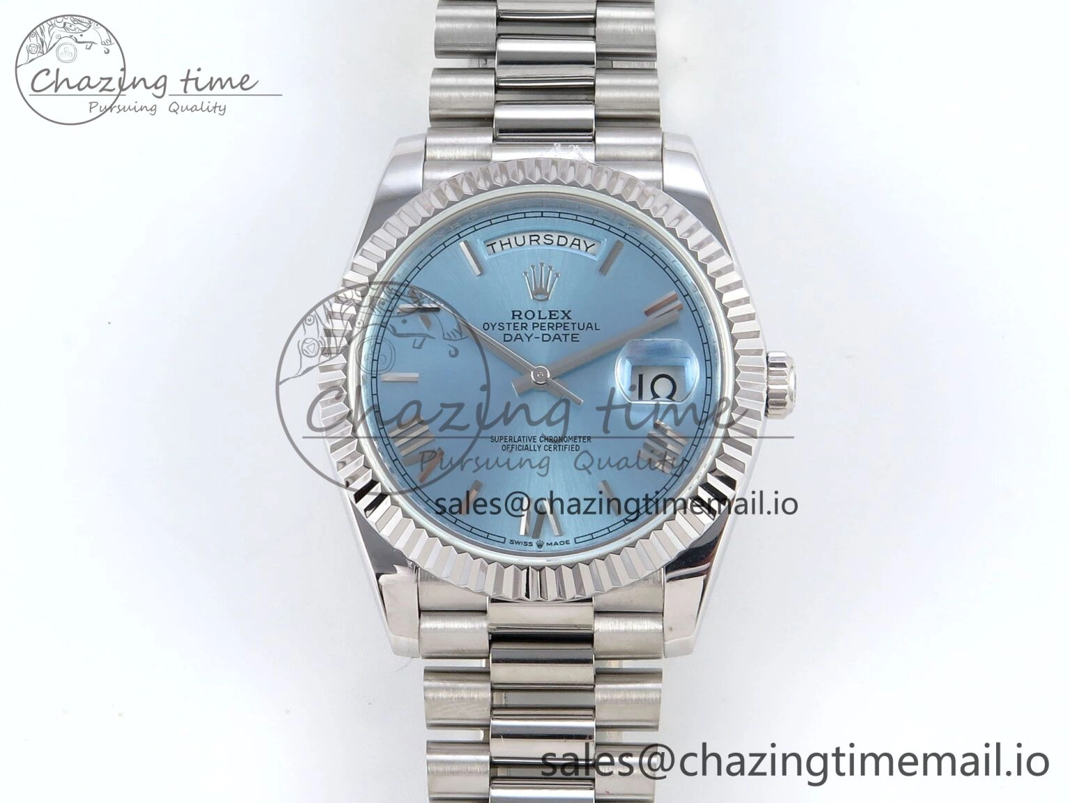 Day Date 40 SS 228236 KF 1:1 Best Edition Ice Blue Roman Dial on President Bracelet VR3255 (Gain Weight) HighPerformance 829