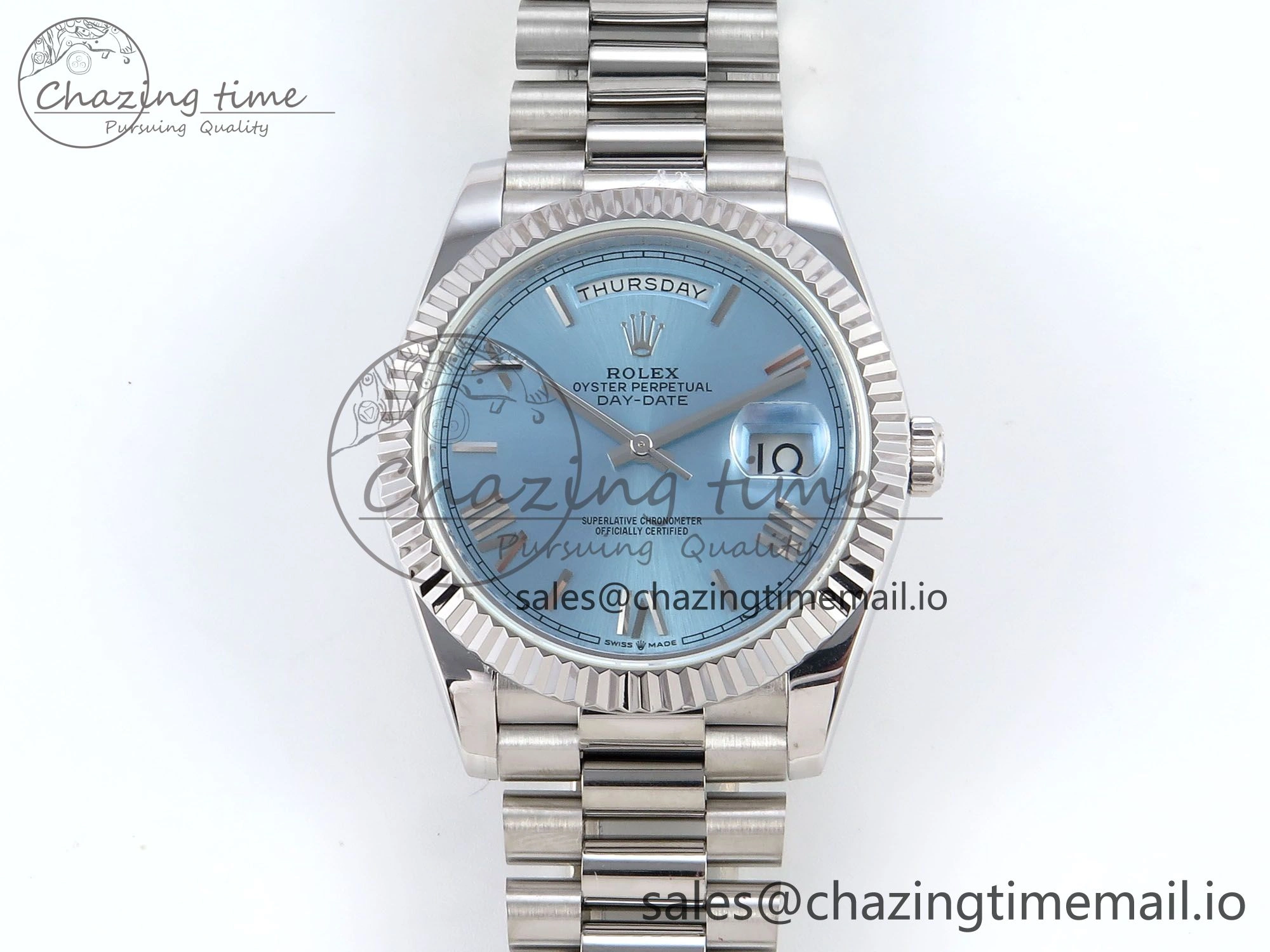 Day Date 40 SS 228236 KF 1:1 Best Edition Ice Blue Roman Dial on President Bracelet VR3255 (Gain Weight) HighPerformance 829