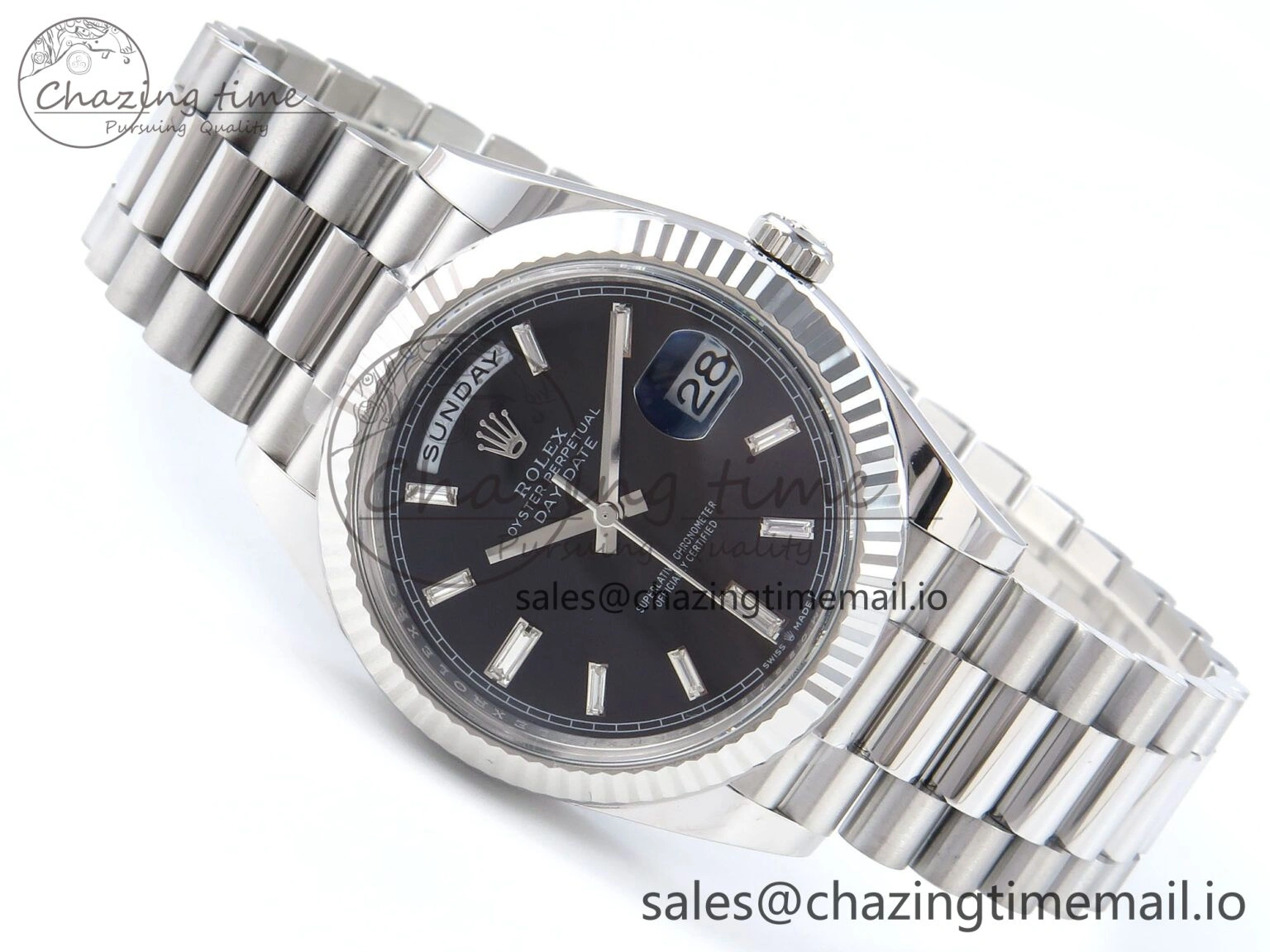 Bright Day Date 40 SS 228236 THBF 1:1 Best Edition Black Crystal Dial on President Bracelet VR3255 V3 (Gain Weight) 376