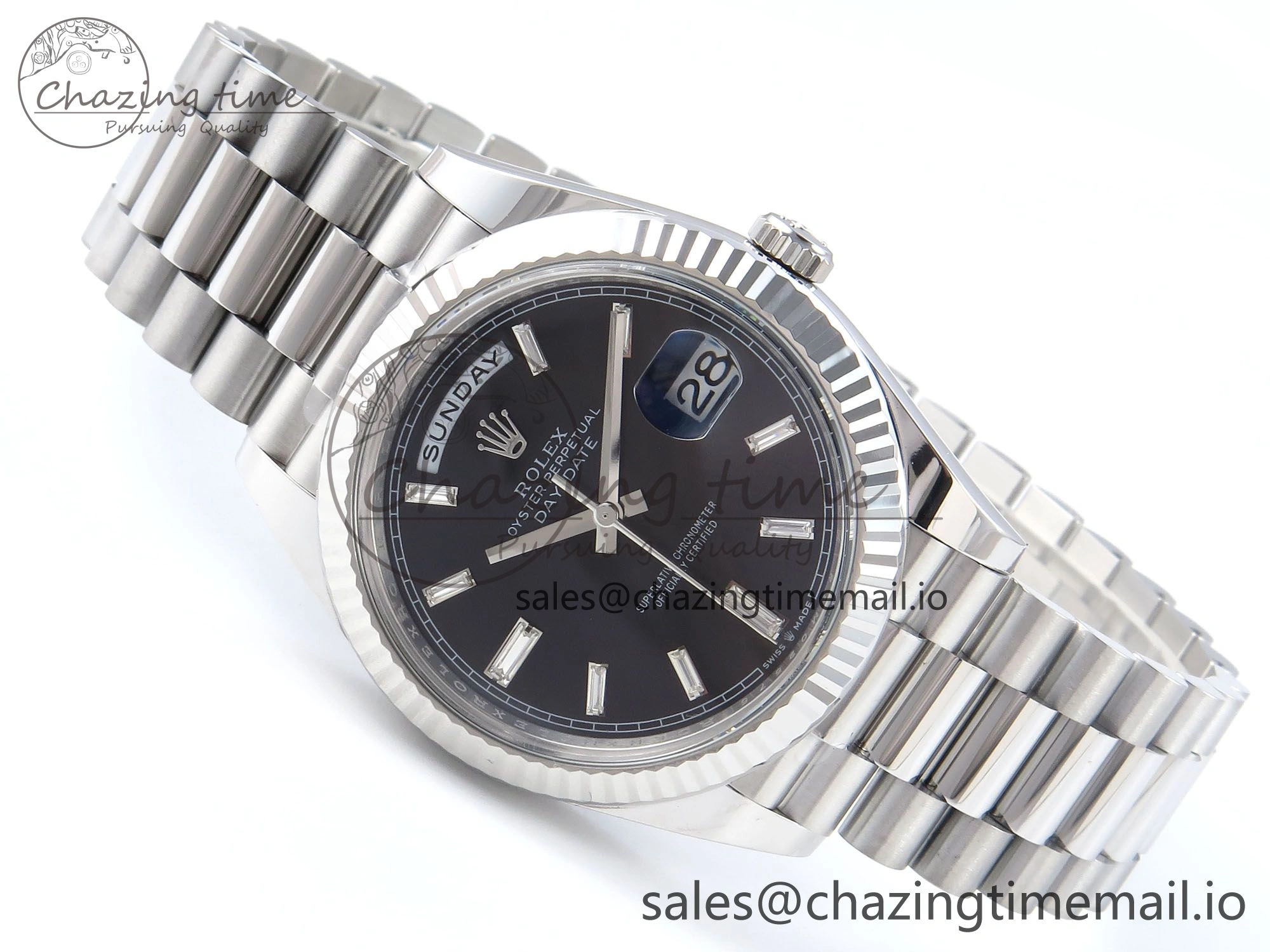 Bright Day Date 40 SS 228236 THBF 1:1 Best Edition Black Crystal Dial on President Bracelet VR3255 V3 (Gain Weight) 376