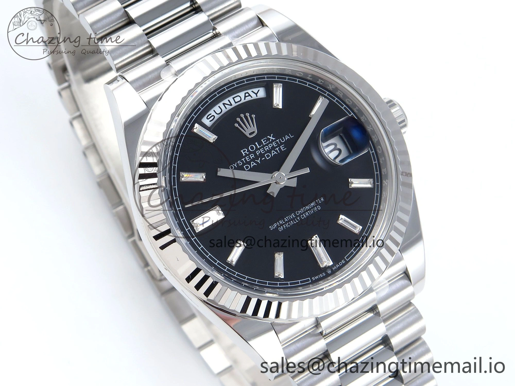 Bright Day Date 40 SS 228236 THBF 1:1 Best Edition Black Crystal Dial on President Bracelet VR3255 V3 (Gain Weight) 376