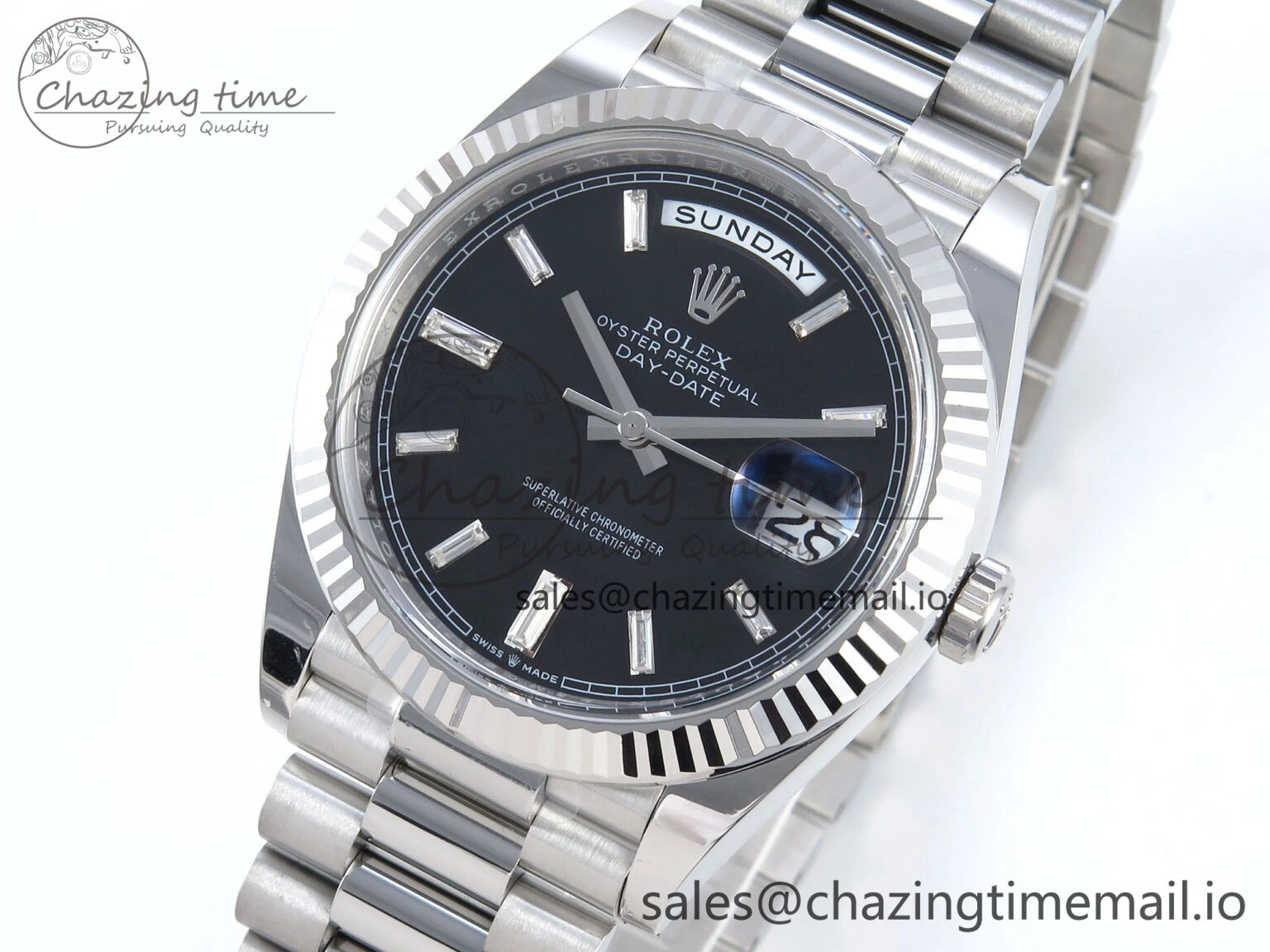 Bright Day Date 40 SS 228236 THBF 1:1 Best Edition Black Crystal Dial on President Bracelet VR3255 V3 (Gain Weight) 376