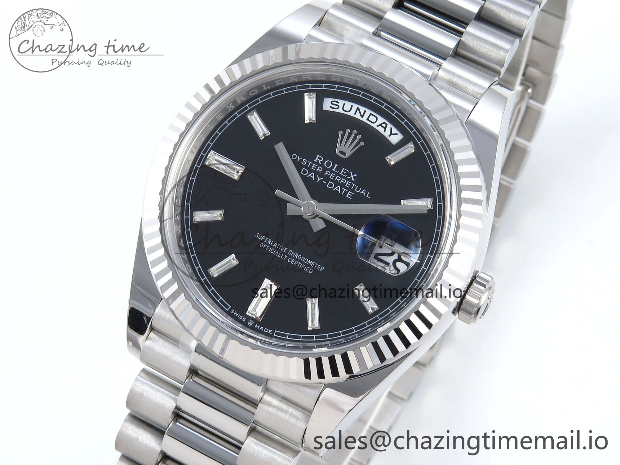 Bright Day Date 40 SS 228236 THBF 1:1 Best Edition Black Crystal Dial on President Bracelet VR3255 V3 (Gain Weight) 376