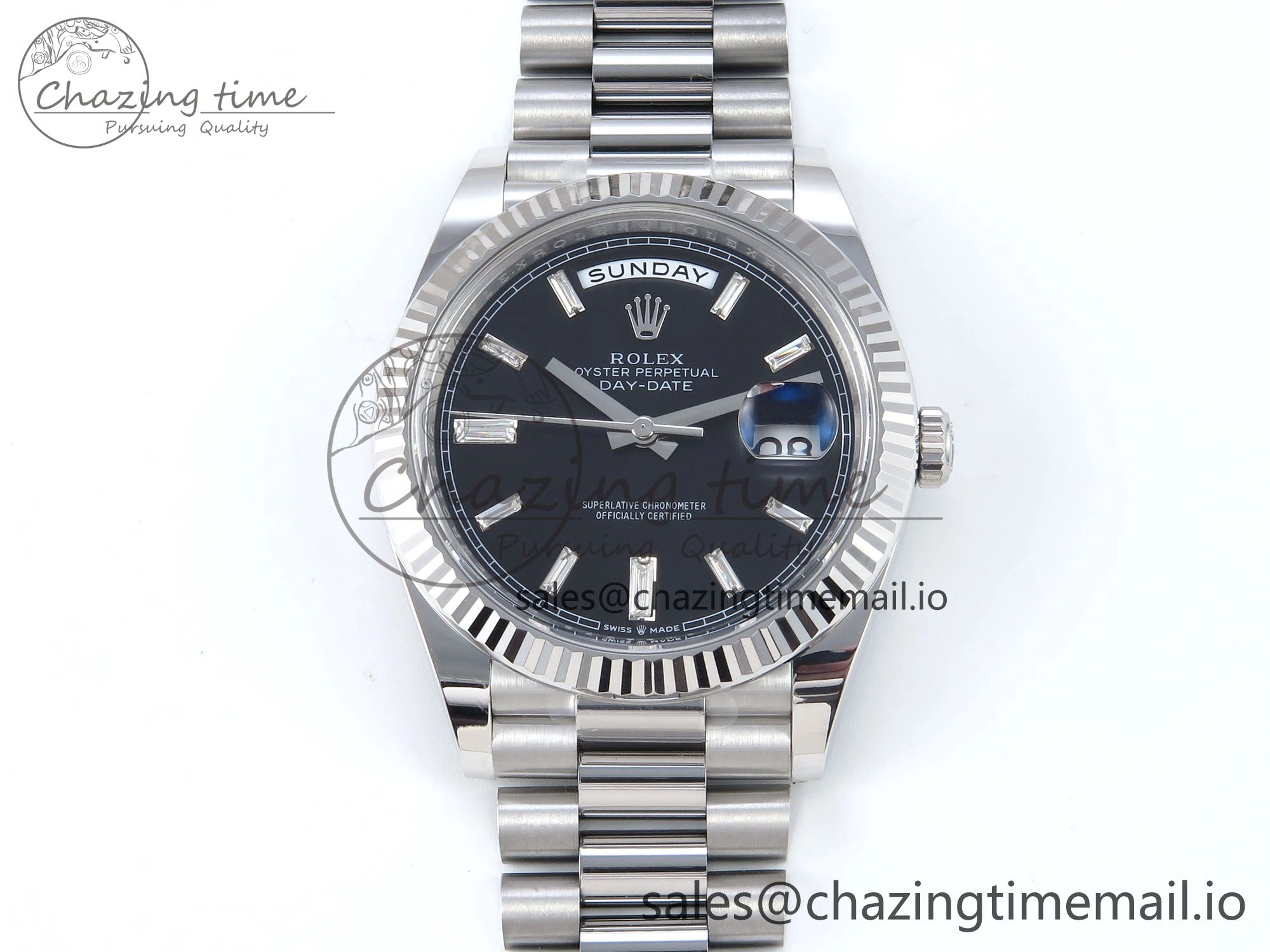 Bright Day Date 40 SS 228236 THBF 1:1 Best Edition Black Crystal Dial on President Bracelet VR3255 V3 (Gain Weight) 376