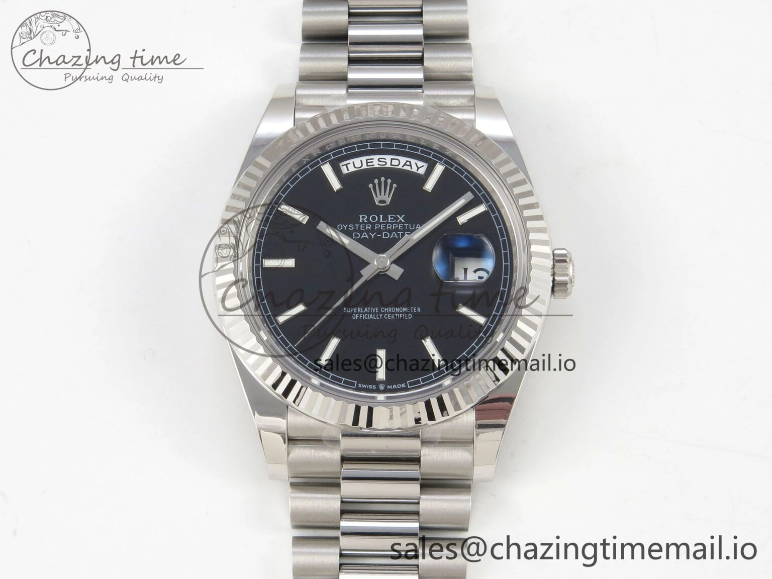Affordable Day Date 40 SS 228236 THBF 1:1 Best Edition Black Marker Dial on President Bracelet VR3255 V3 (Gain Weight) 268