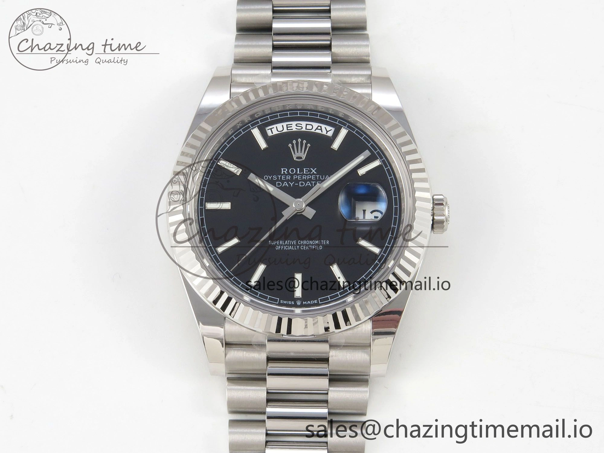 Affordable Day Date 40 SS 228236 THBF 1:1 Best Edition Black Marker Dial on President Bracelet VR3255 V3 (Gain Weight) 268