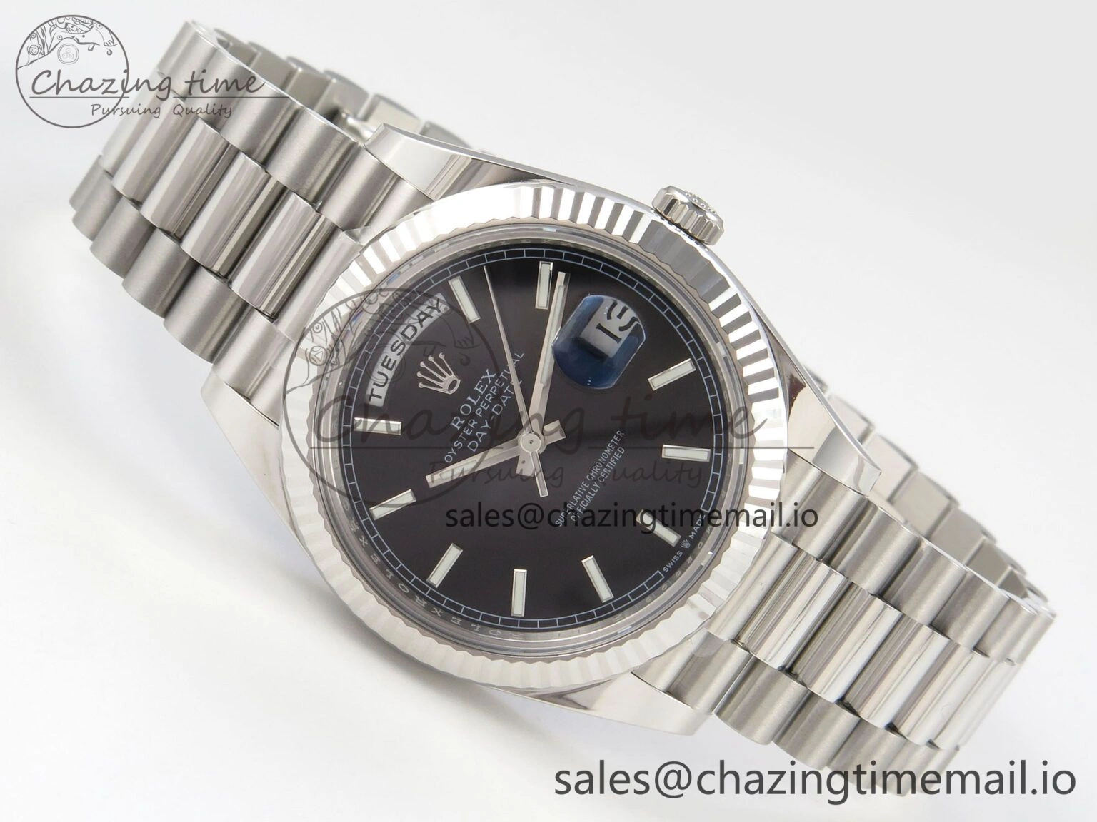 Affordable Day Date 40 SS 228236 THBF 1:1 Best Edition Black Marker Dial on President Bracelet VR3255 V3 (Gain Weight) 268