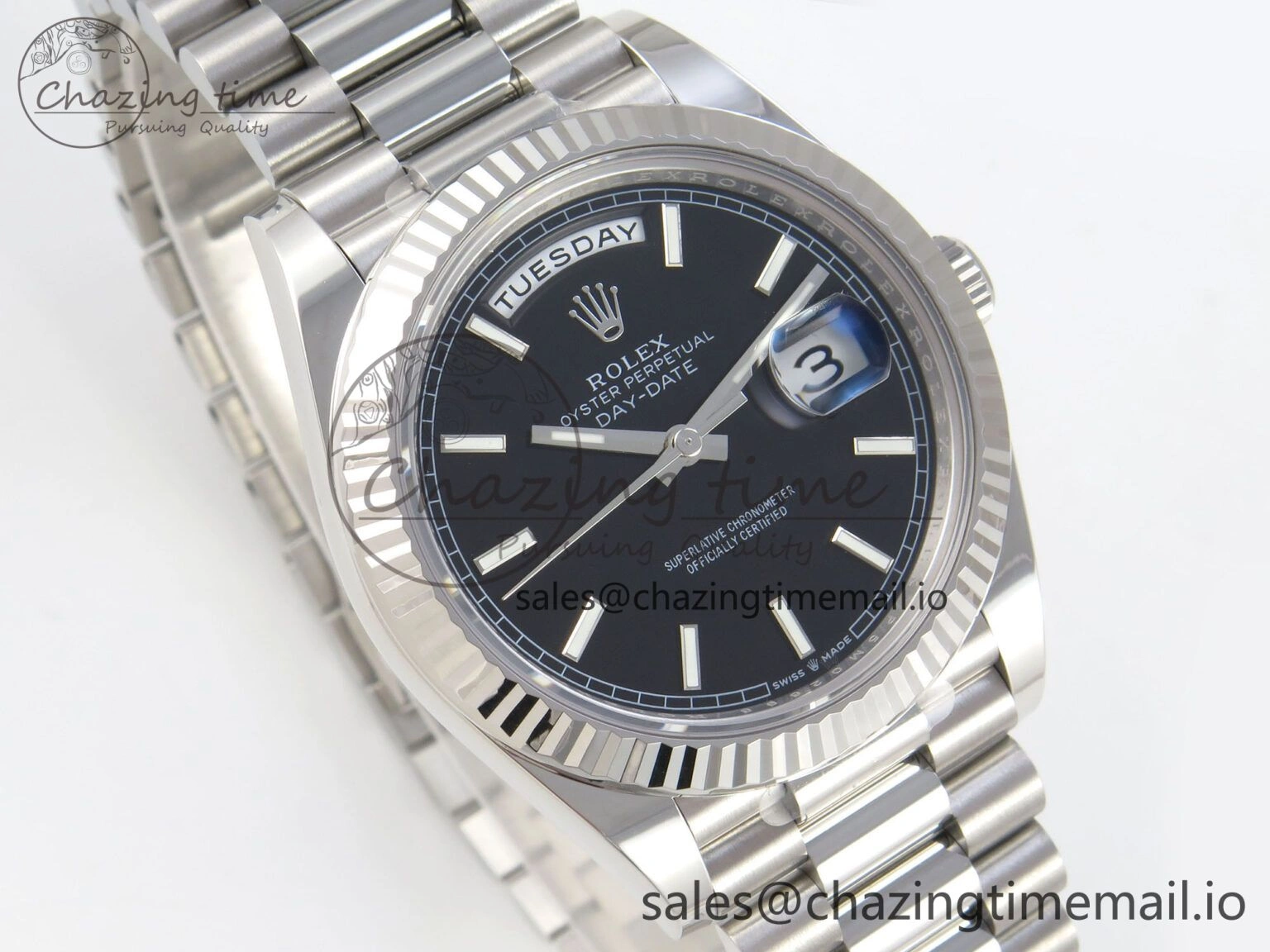 Affordable Day Date 40 SS 228236 THBF 1:1 Best Edition Black Marker Dial on President Bracelet VR3255 V3 (Gain Weight) 268